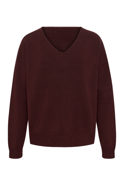 Cozy Knit V-Neck Sweater | Black Cherry