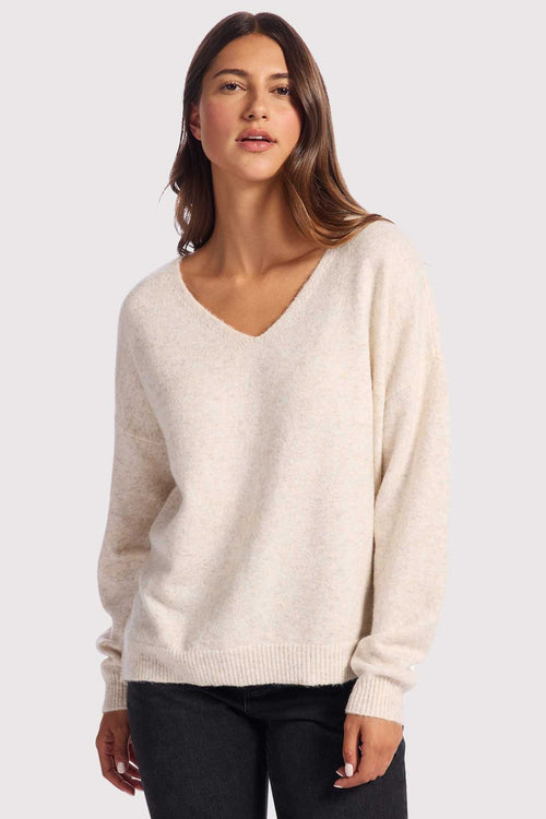 Cozy Knit V-Neck Sweater | Heather Bone