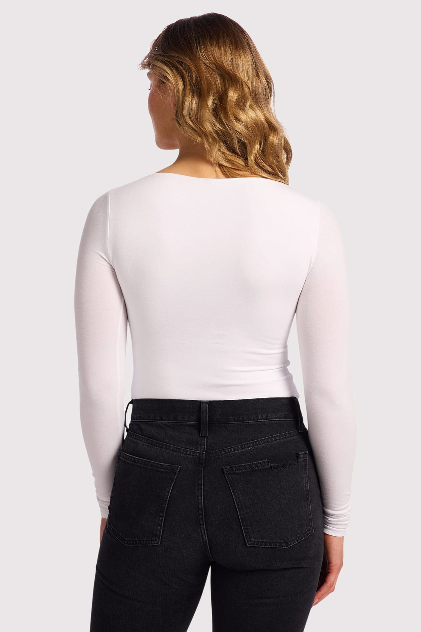 Cotton Stretch Long Sleeve Square Neck Bodysuit | White