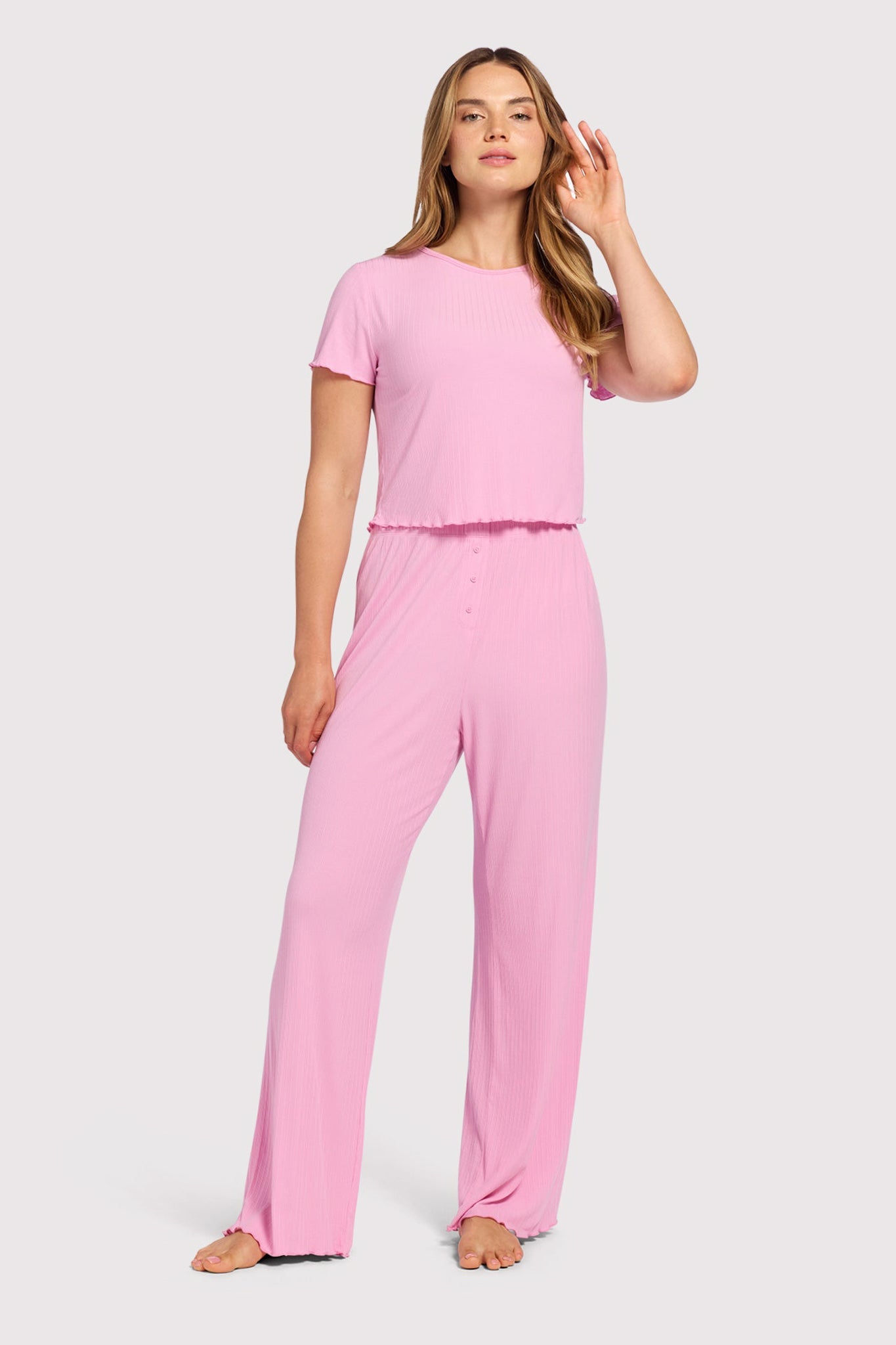 Mini Rib Pajama Set | Bubblegum Pink