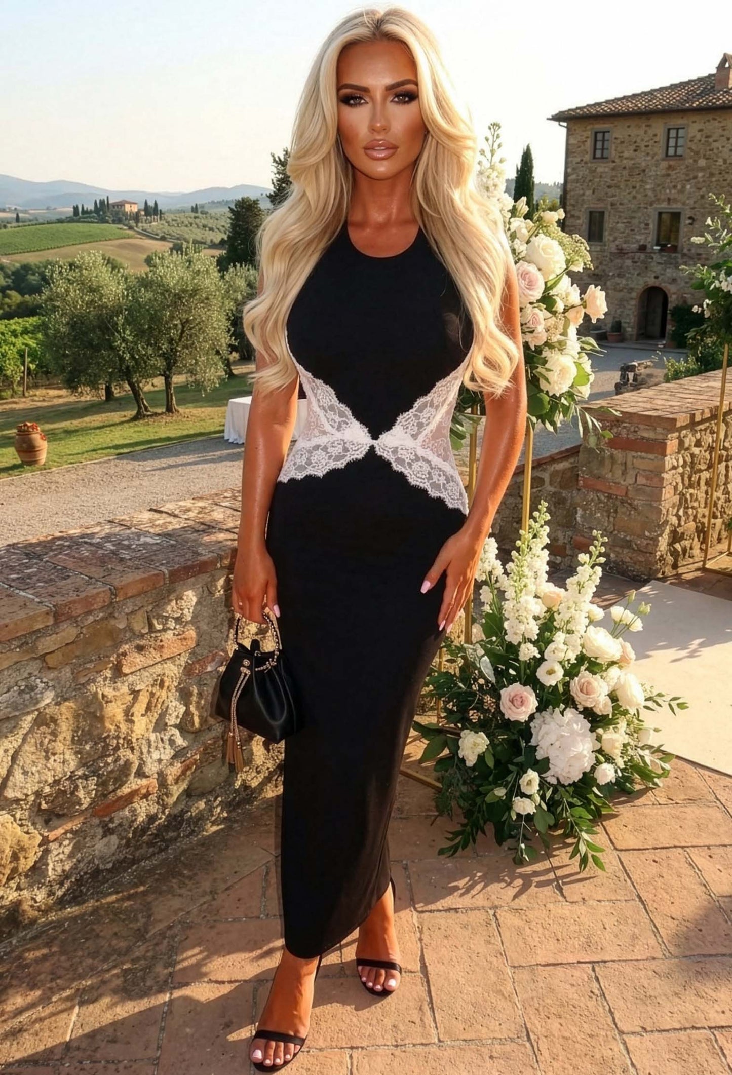 All's Fair Black Contrast Lace Midaxi Dress