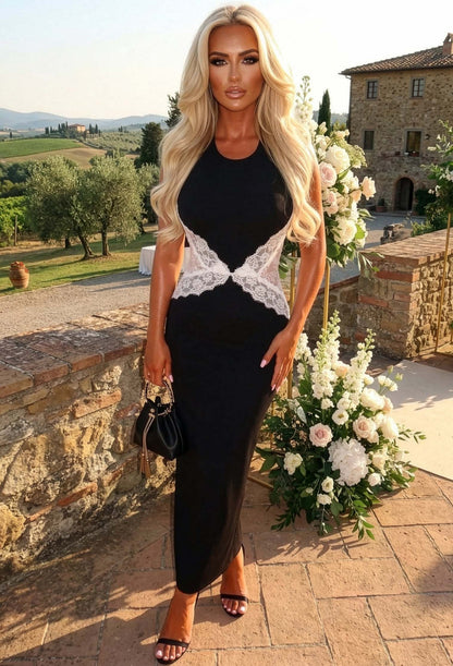 All's Fair Black Contrast Lace Midaxi Dress