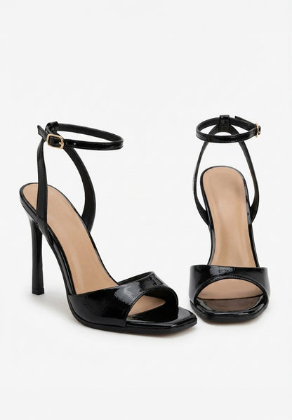 Class Act Black Stiletto Square Adjustable Strap Heels
