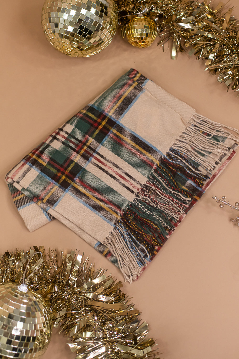 Checkered Pattern Scarf, Beige