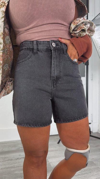 Daily Wear Denim Mom Shorts, Black
