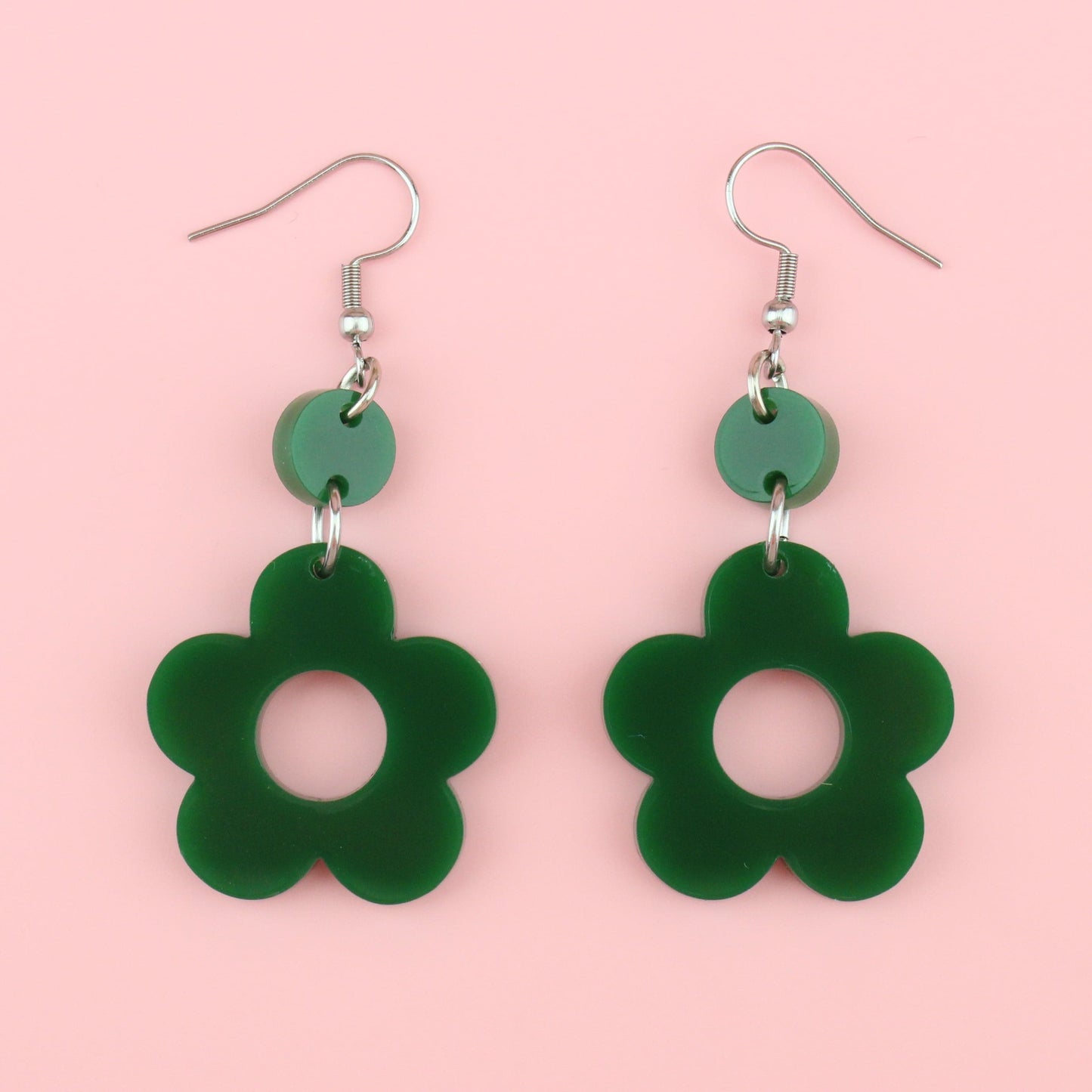 Dark Green Flower Power Earrings