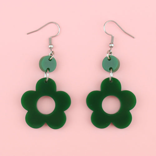 Dark Green Flower Power Earrings