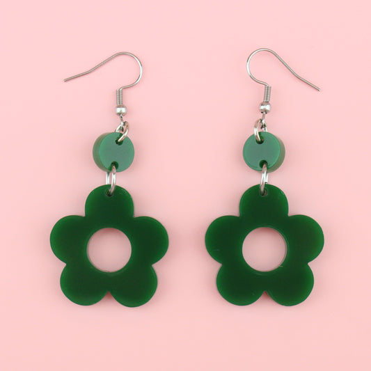 Dark Green Flower Power Earrings