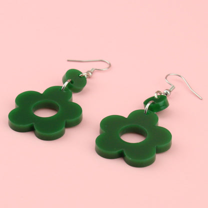 Dark Green Flower Power Earrings