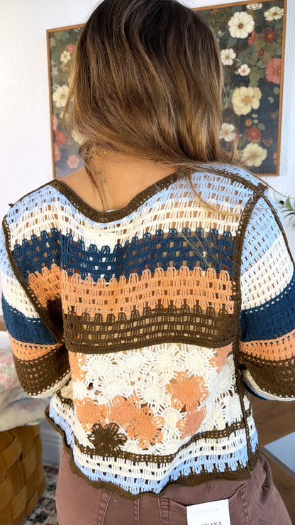 Ocean Stitch Knit Cardigan, Salmon Multi