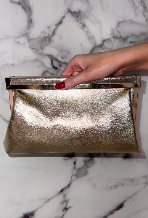Couture Lifestyle Gold Metal Trim Faux Leather Clutch With Chain Strap