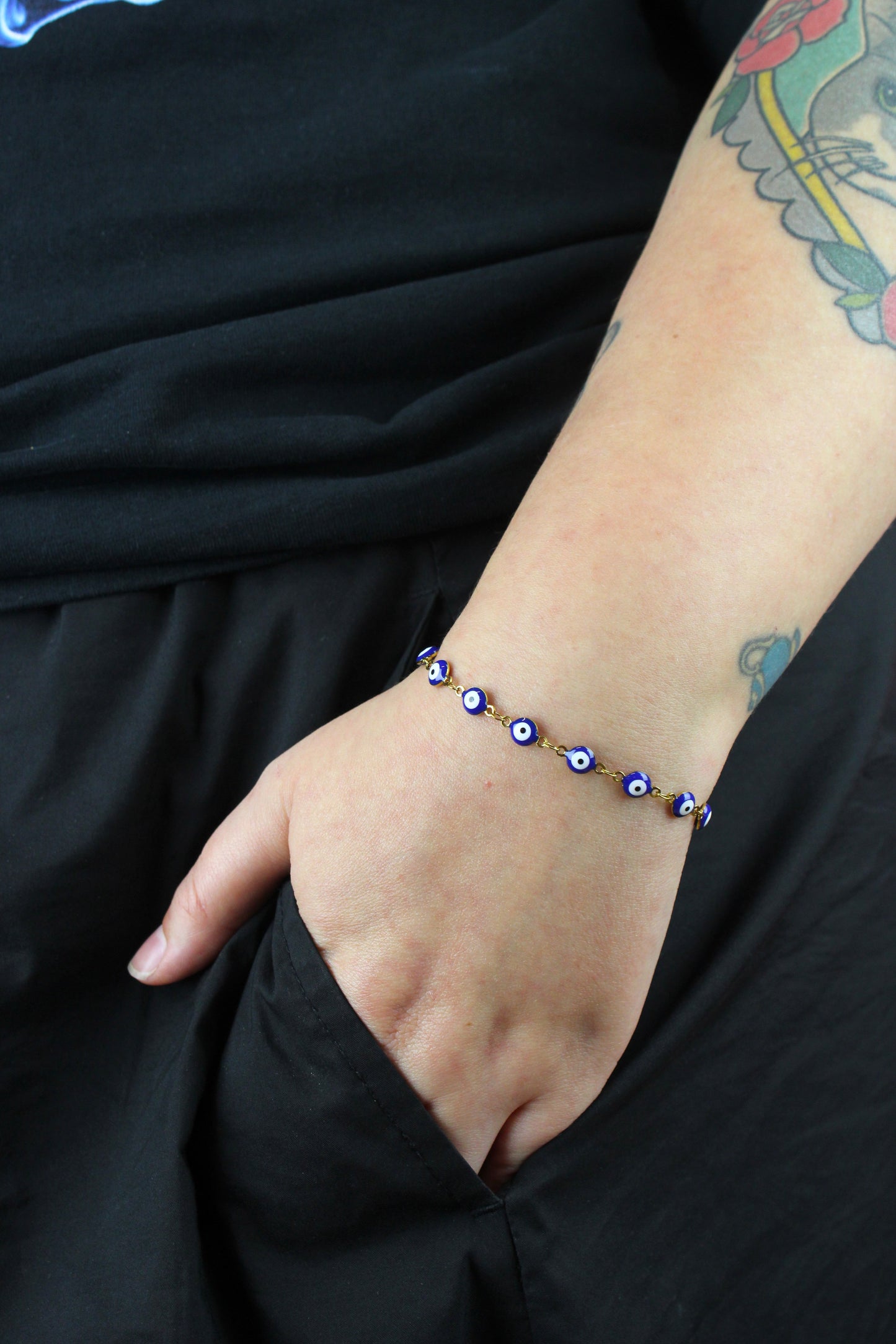 Dark Blue Evil Eye Anklet (Gold Plated)