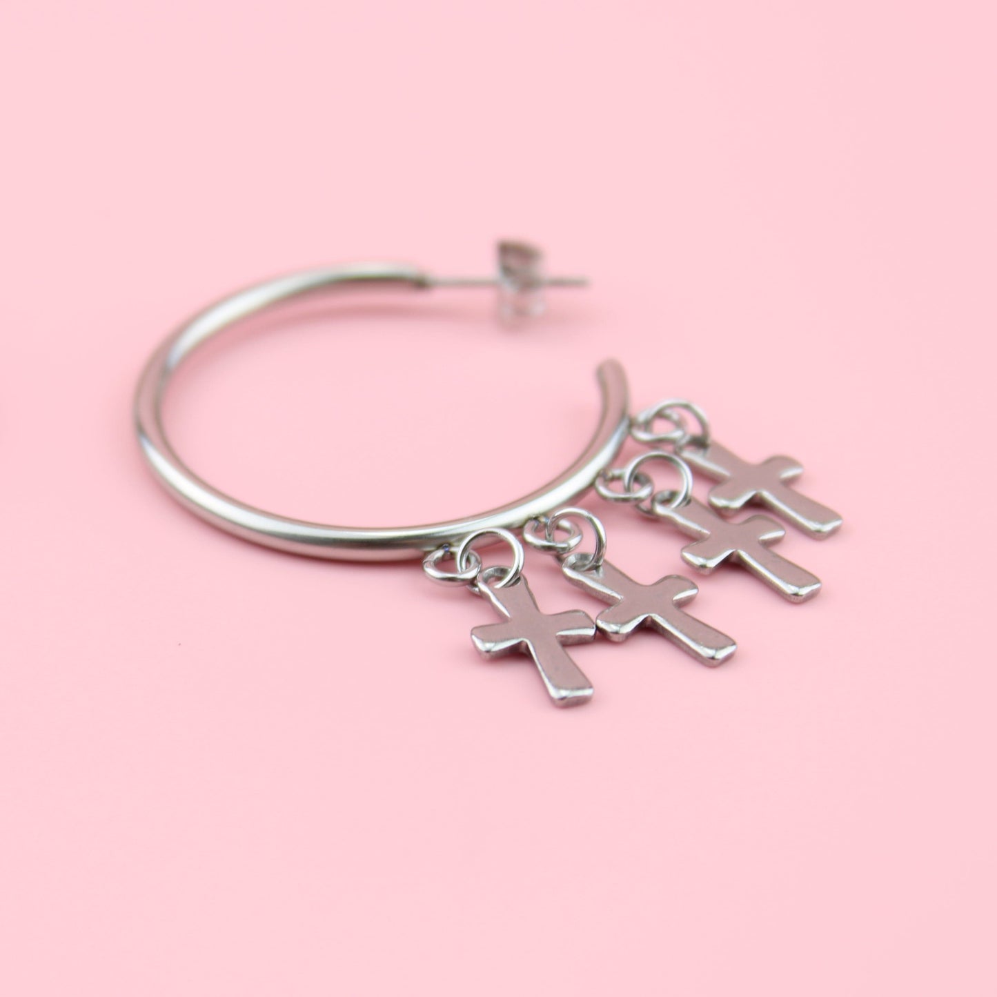 Cross Hoop Stud Earrings