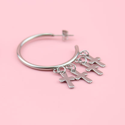 Cross Hoop Stud Earrings