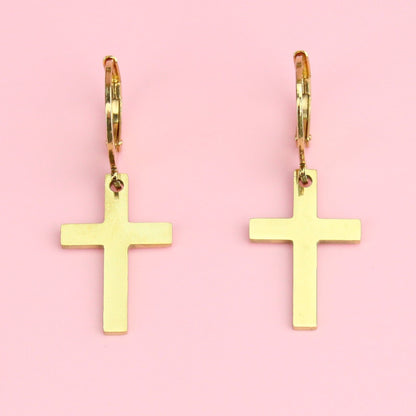 Cross Hoop Earrings (Gold Plated)