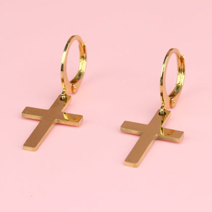 Cross Hoop Earrings (Gold Plated)