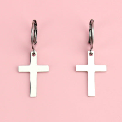 Cross Hoop Earrings (Stainless Steel)