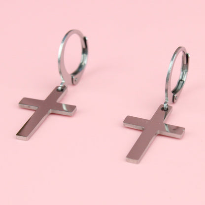 Cross Hoop Earrings (Stainless Steel)