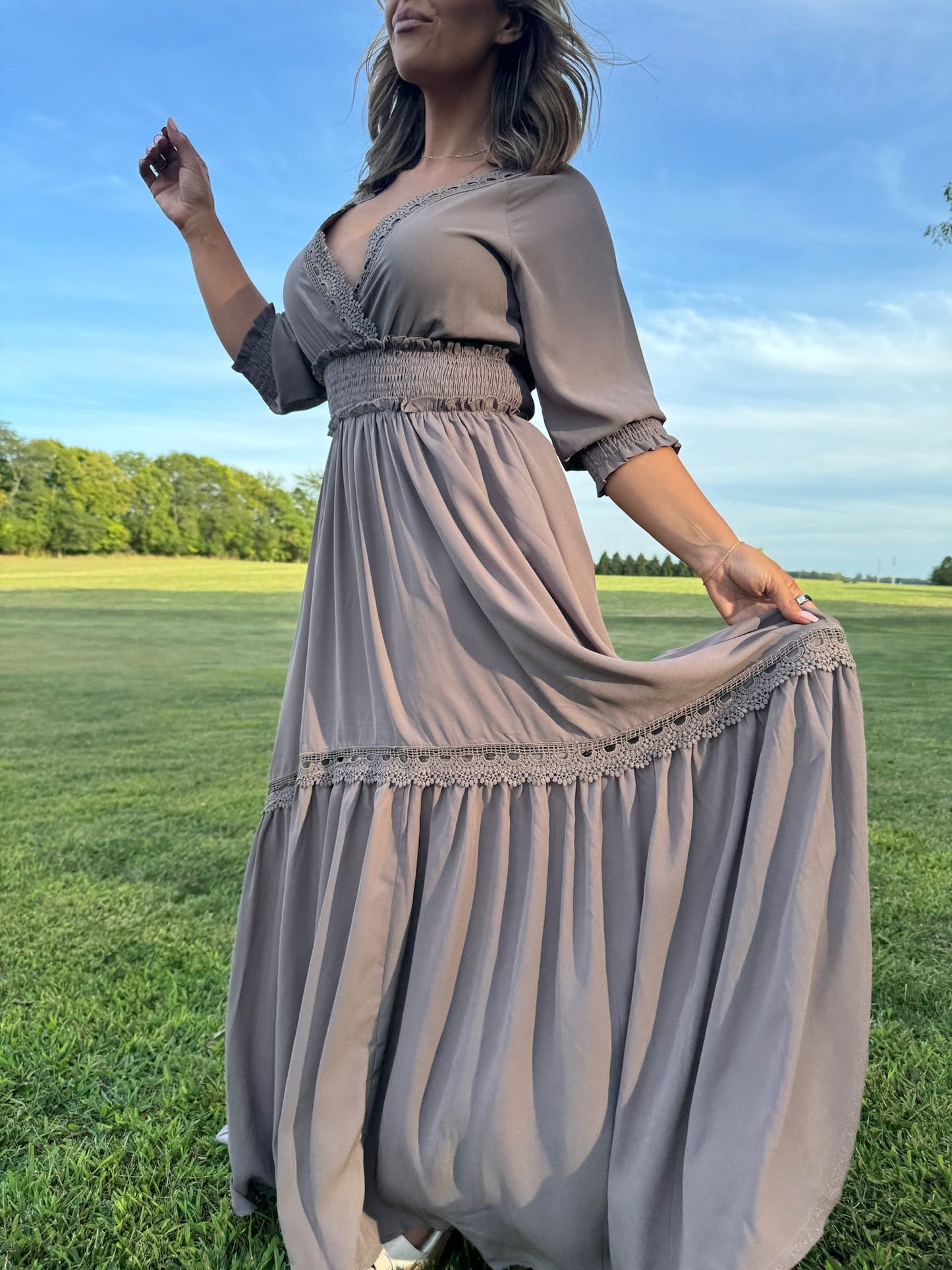 ECB Exclusive: Most Admired Maxi Dress , Taupe