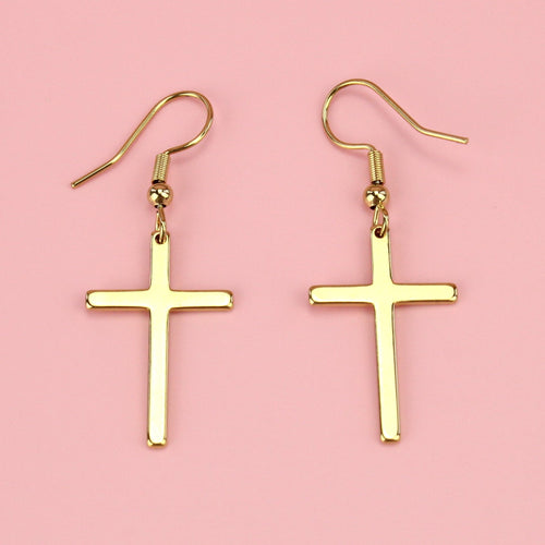 Cross Drop Earrings (Gold Plated)