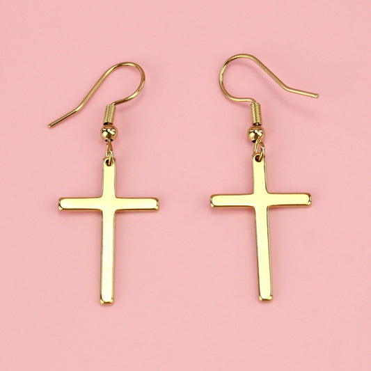 Cross Drop Earrings (Gold Plated)