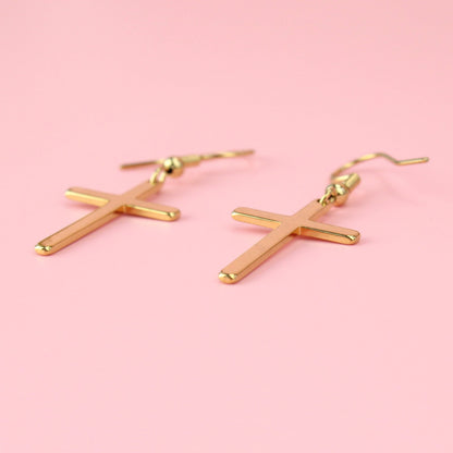 Cross Drop Earrings (Gold Plated)