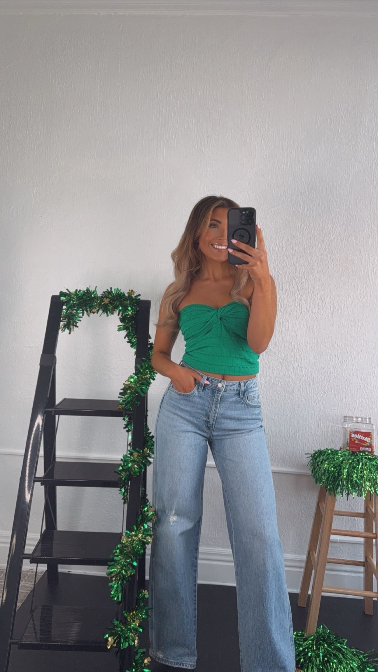 New In Twist Sweater Tube Top, Green