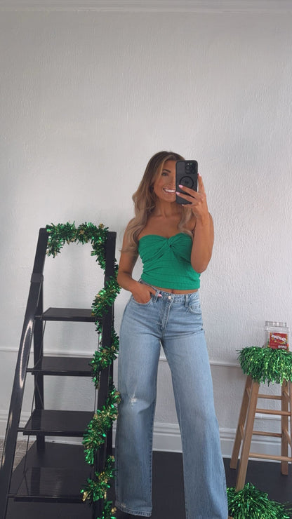 New In Twist Sweater Tube Top, Green