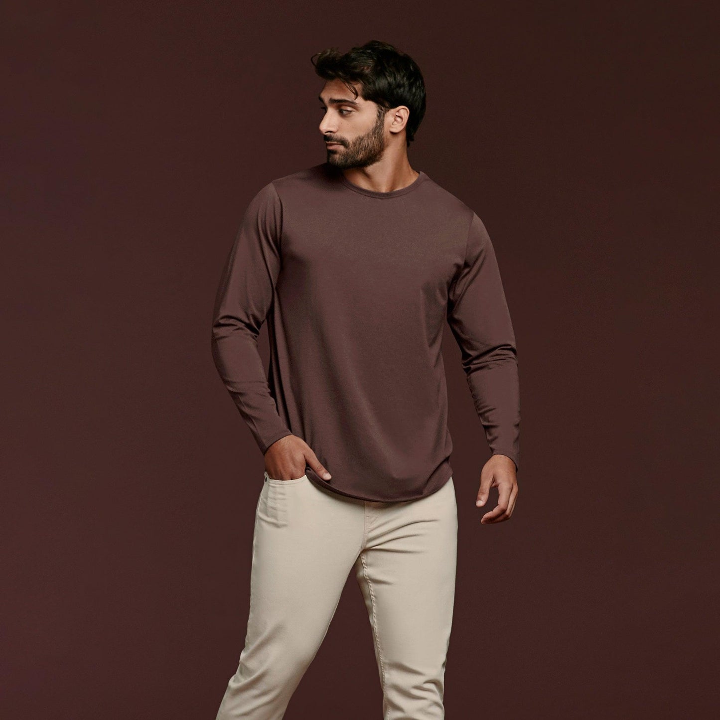 Long Sleeve Curved Hem T-Shirt