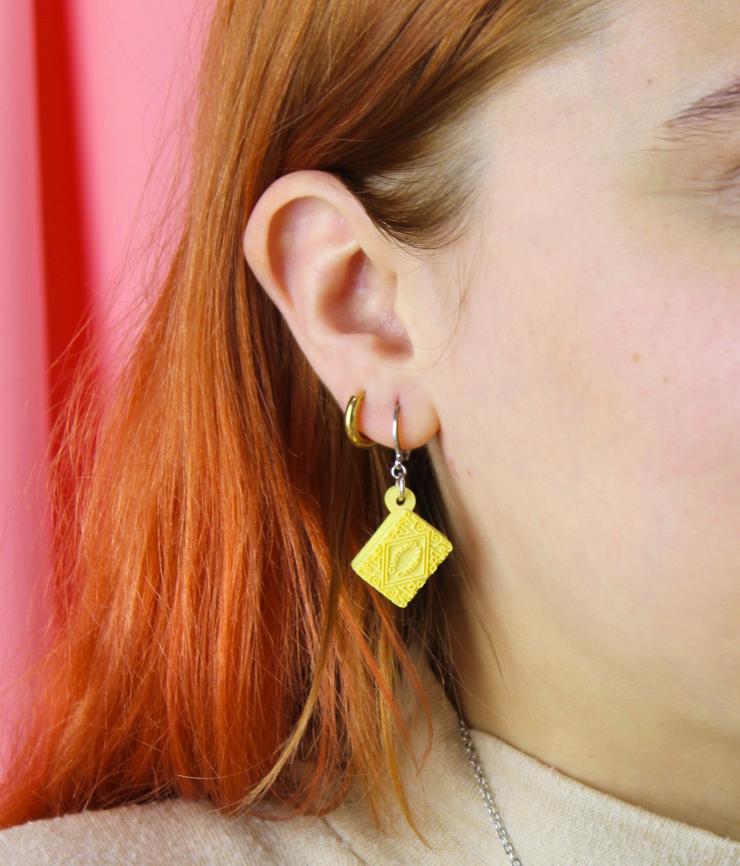 Custard Cream Biscuit Huggie Hoop Earrings