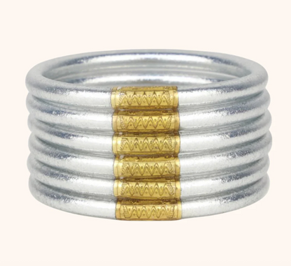 BuDhaGirl: Silver All Weather Bangle (Set of 6)- Serenity Prayer