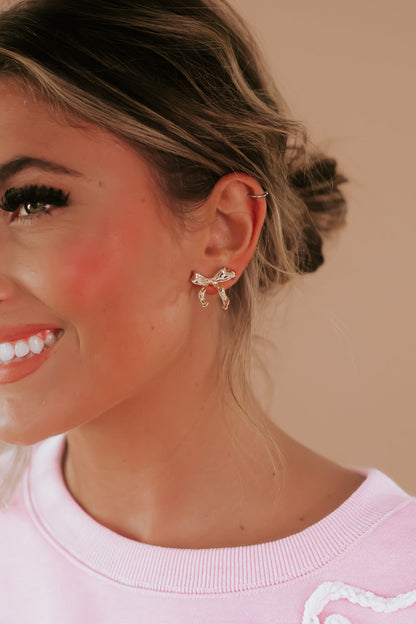 Crumbled Metal Bow Stud Earrings, Gold