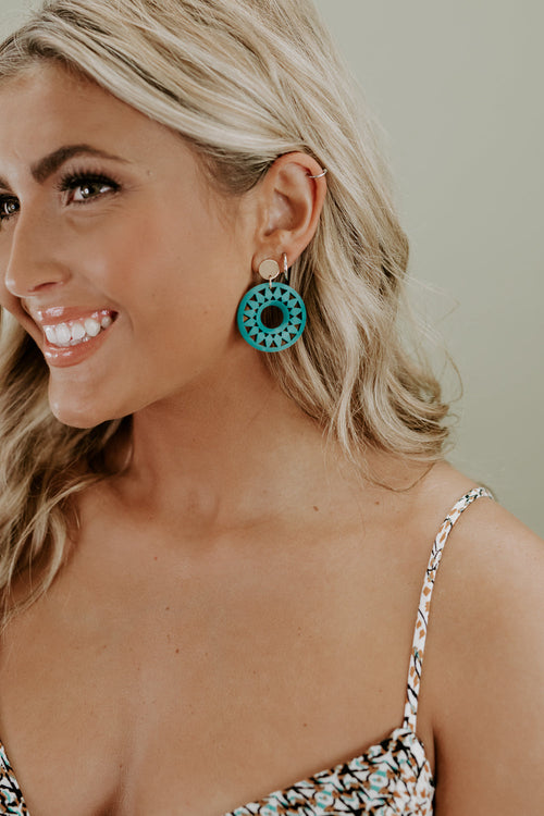 Perfect Touch Geometric Wood Earring, Teal