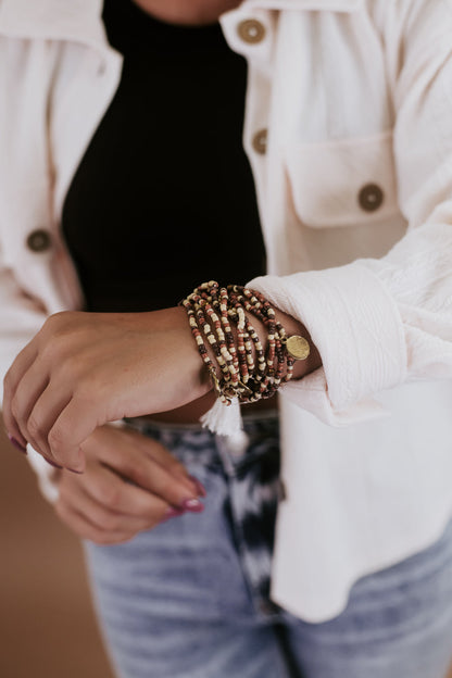 Gold Pendant Tassel Bracelet, Natural
