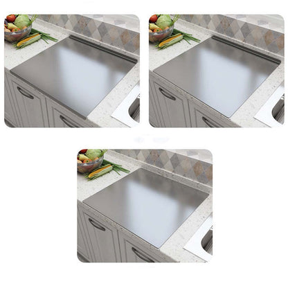 Heavy-duty stainless steel cutting board for the kitchen, with raised edges, non-slip surface, and knife protection