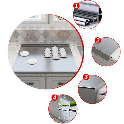 Heavy-duty stainless steel cutting board for the kitchen, with raised edges, non-slip surface, and knife protection