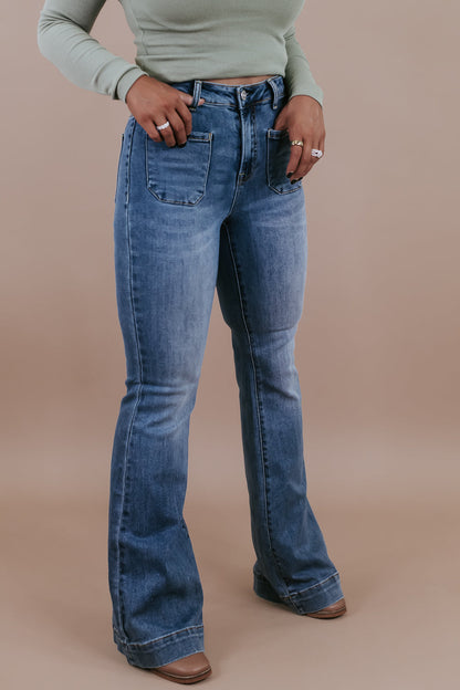 Beau Bell Bottom Trouser, Medium Wash RISEN