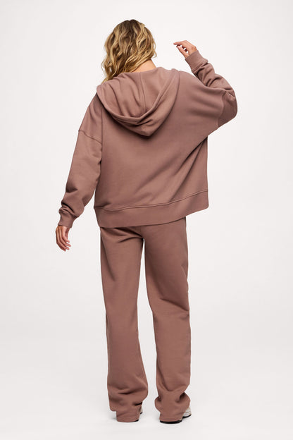 Core Fleece Two Way Zip Hoodie | Cocoa