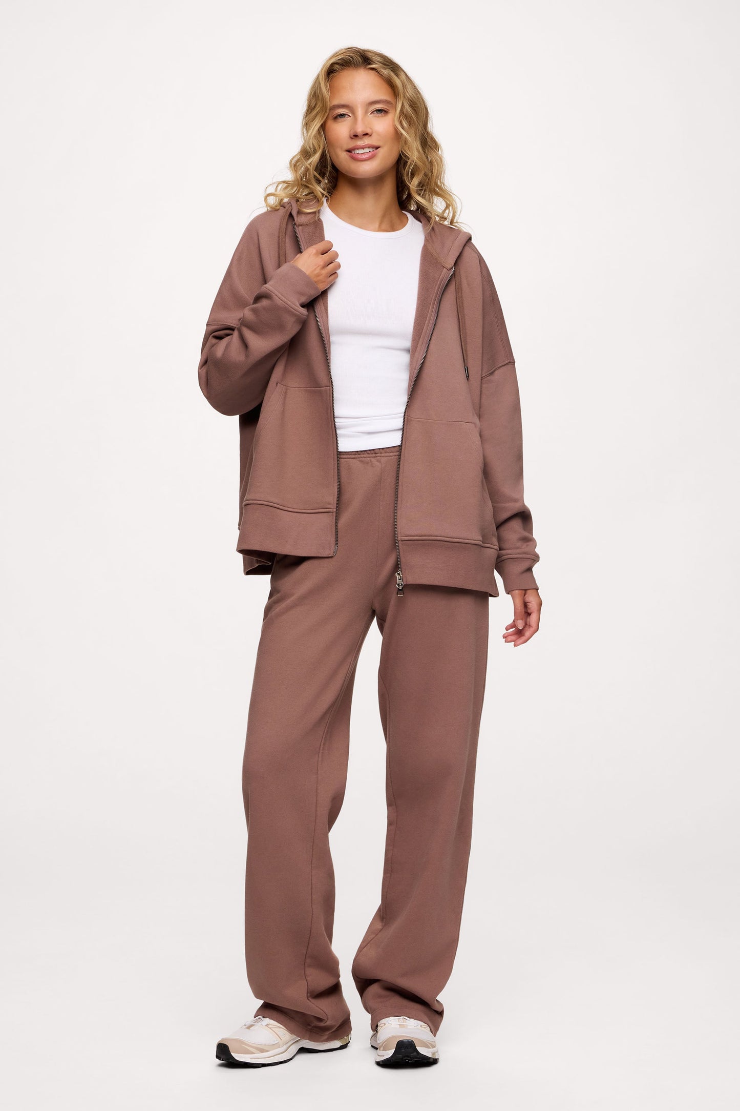 Core Fleece Two Way Zip Hoodie | Cocoa