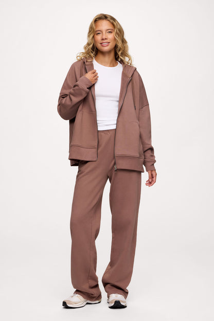 Core Fleece Two Way Zip Hoodie | Cocoa