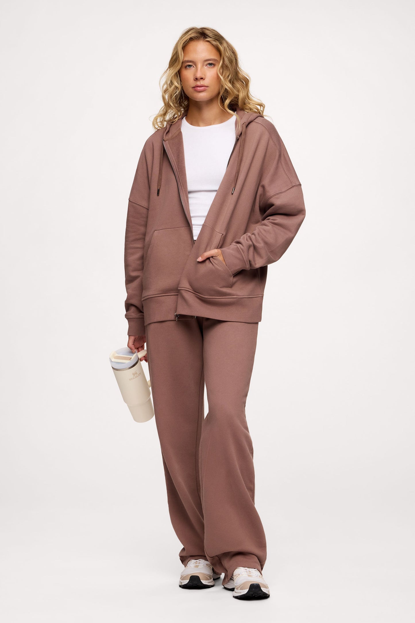 Core Fleece Two Way Zip Hoodie | Cocoa