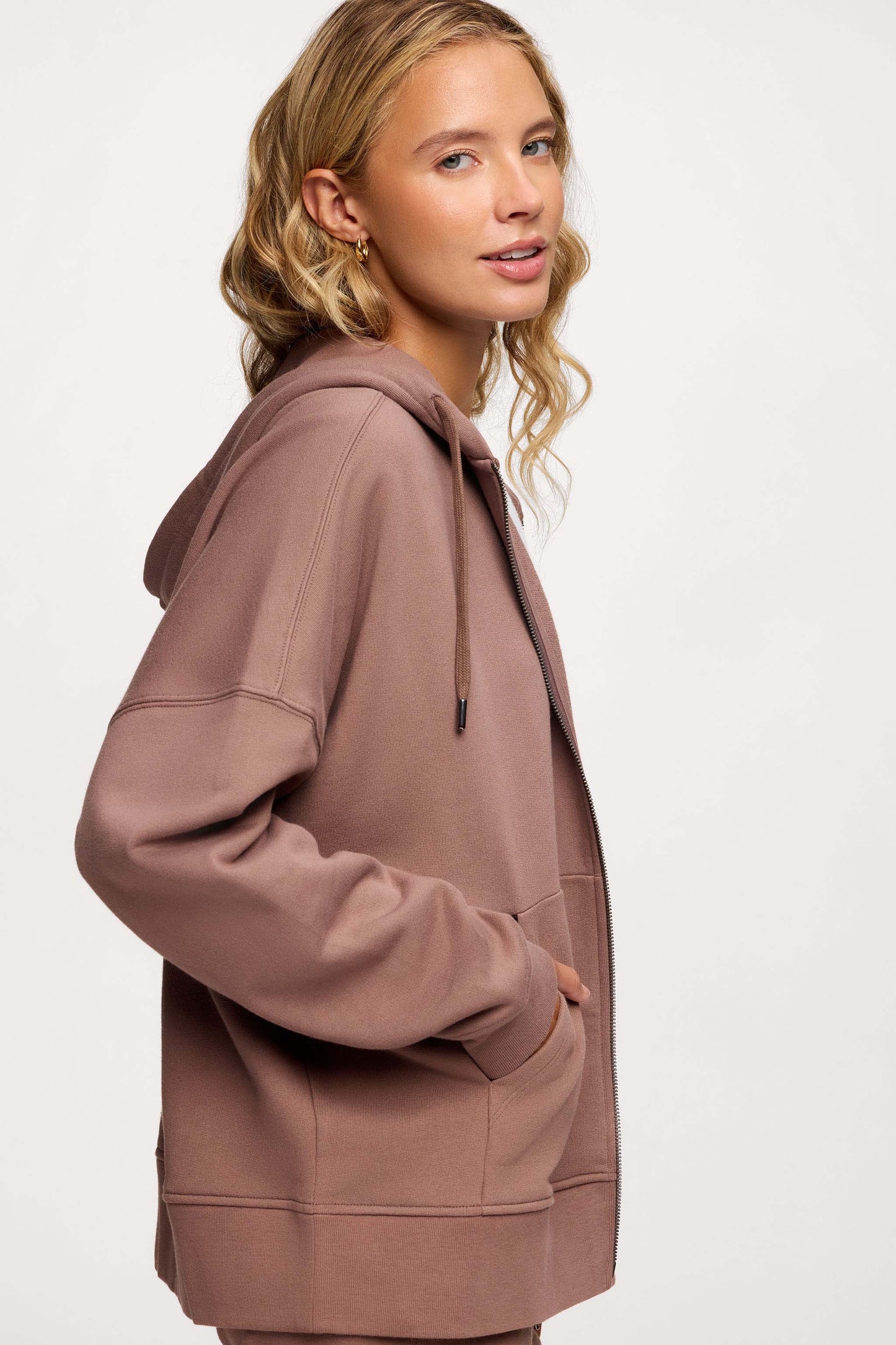 Core Fleece Two Way Zip Hoodie | Cocoa