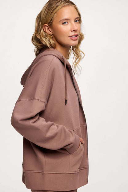 Core Fleece Two Way Zip Hoodie | Cocoa
