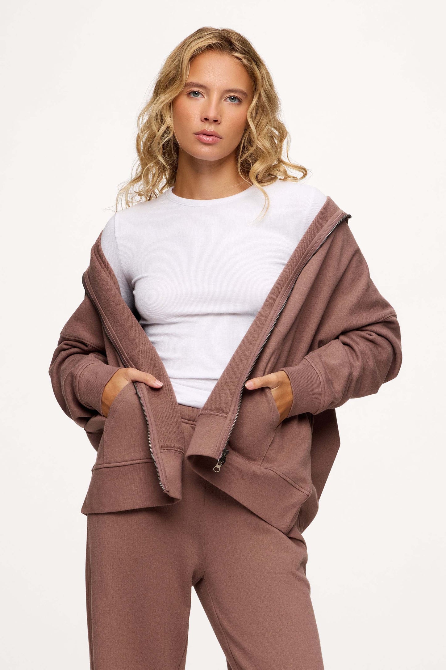 Core Fleece Two Way Zip Hoodie | Cocoa