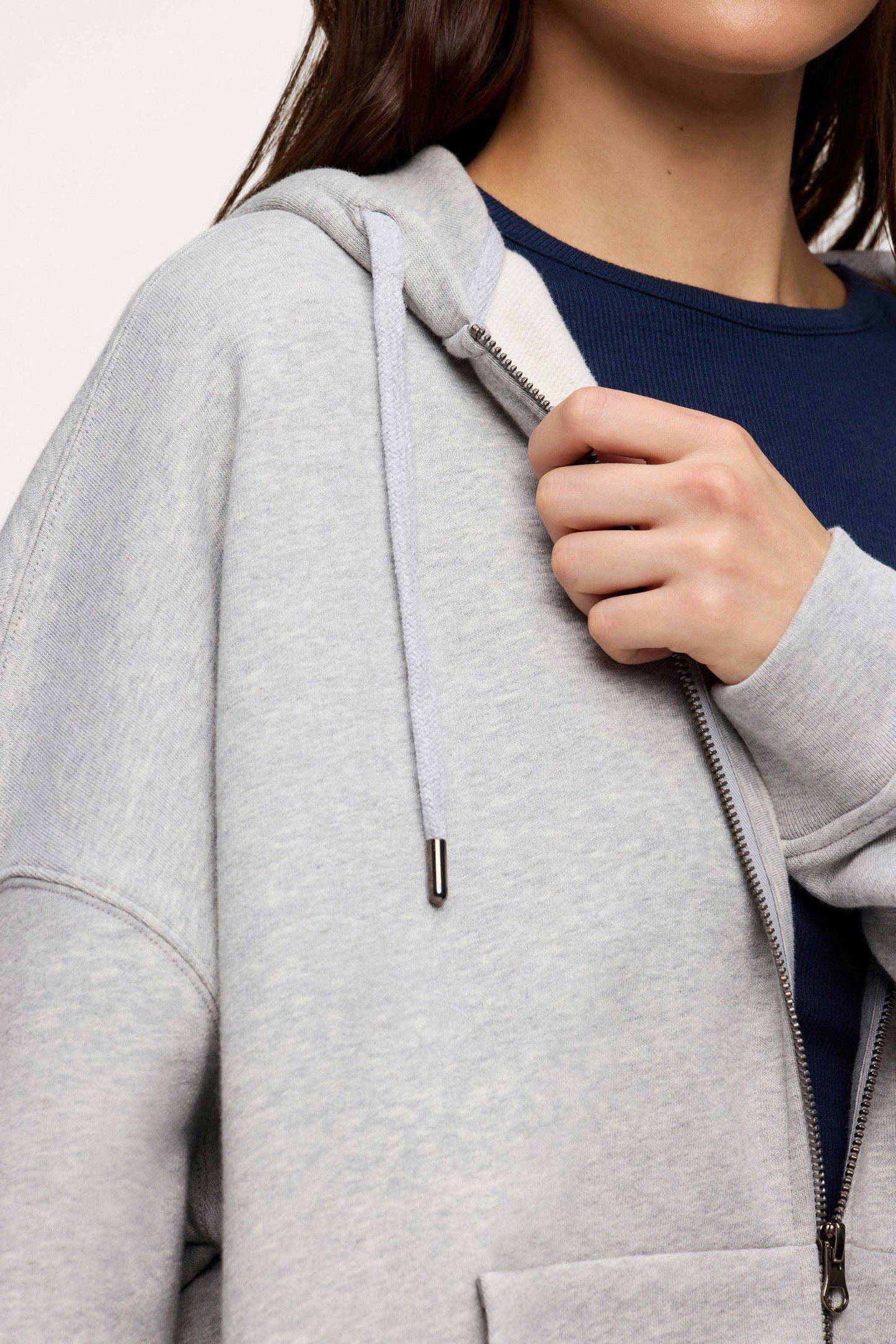 Core Fleece Two Way Zip Hoodie | Heather Grey