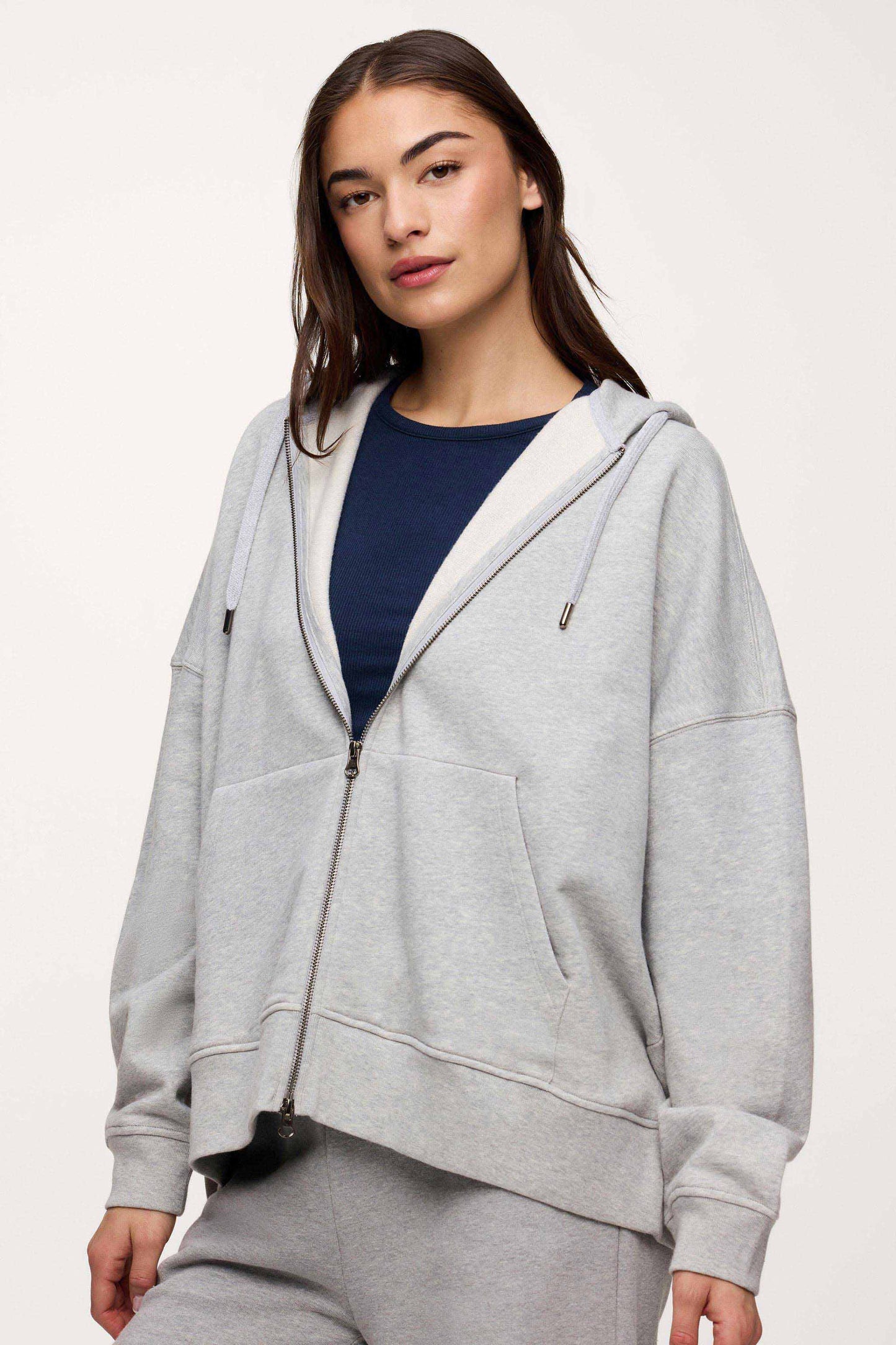 Core Fleece Two Way Zip Hoodie | Heather Grey