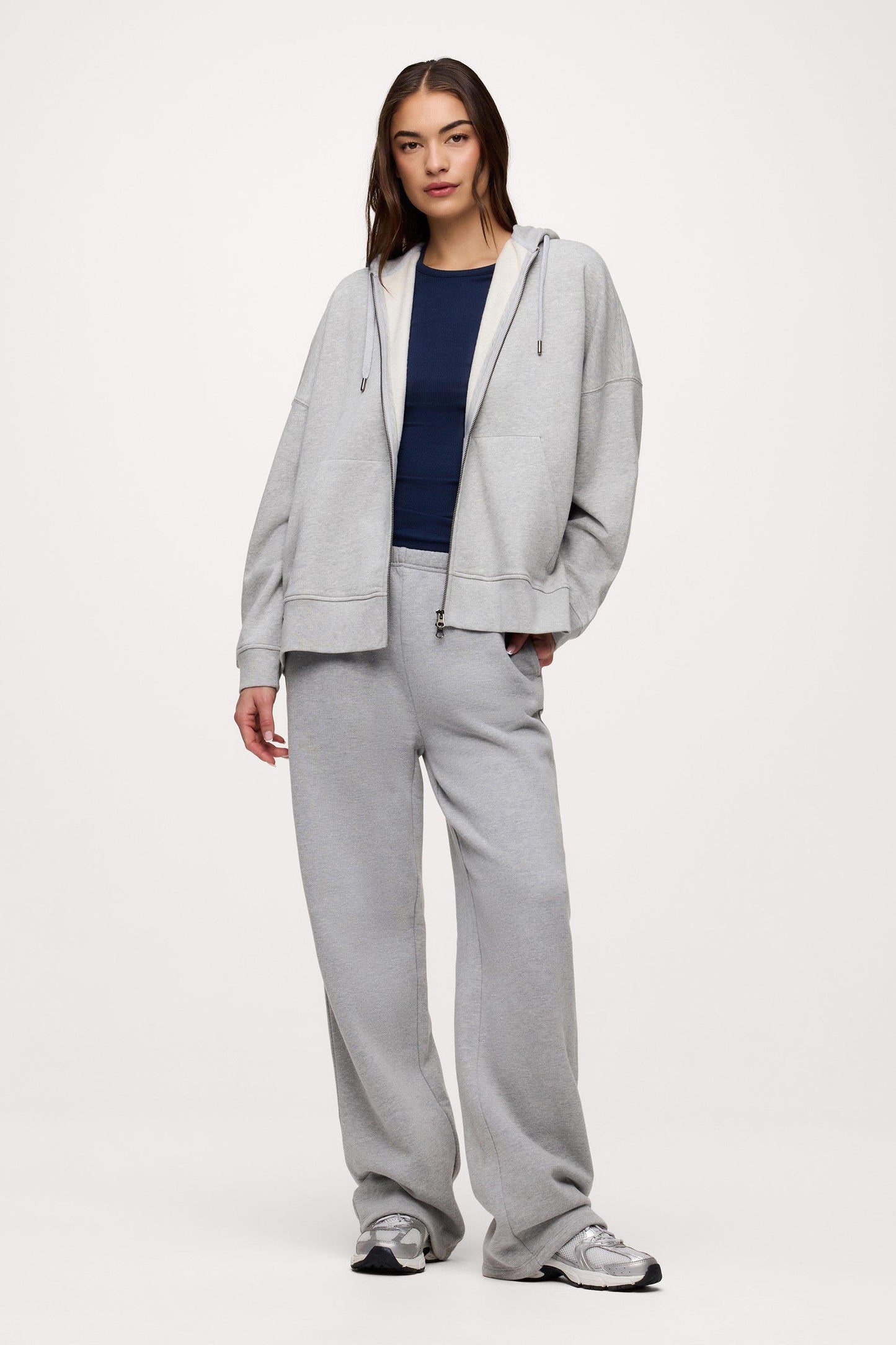 Core Fleece Two Way Zip Hoodie | Heather Grey