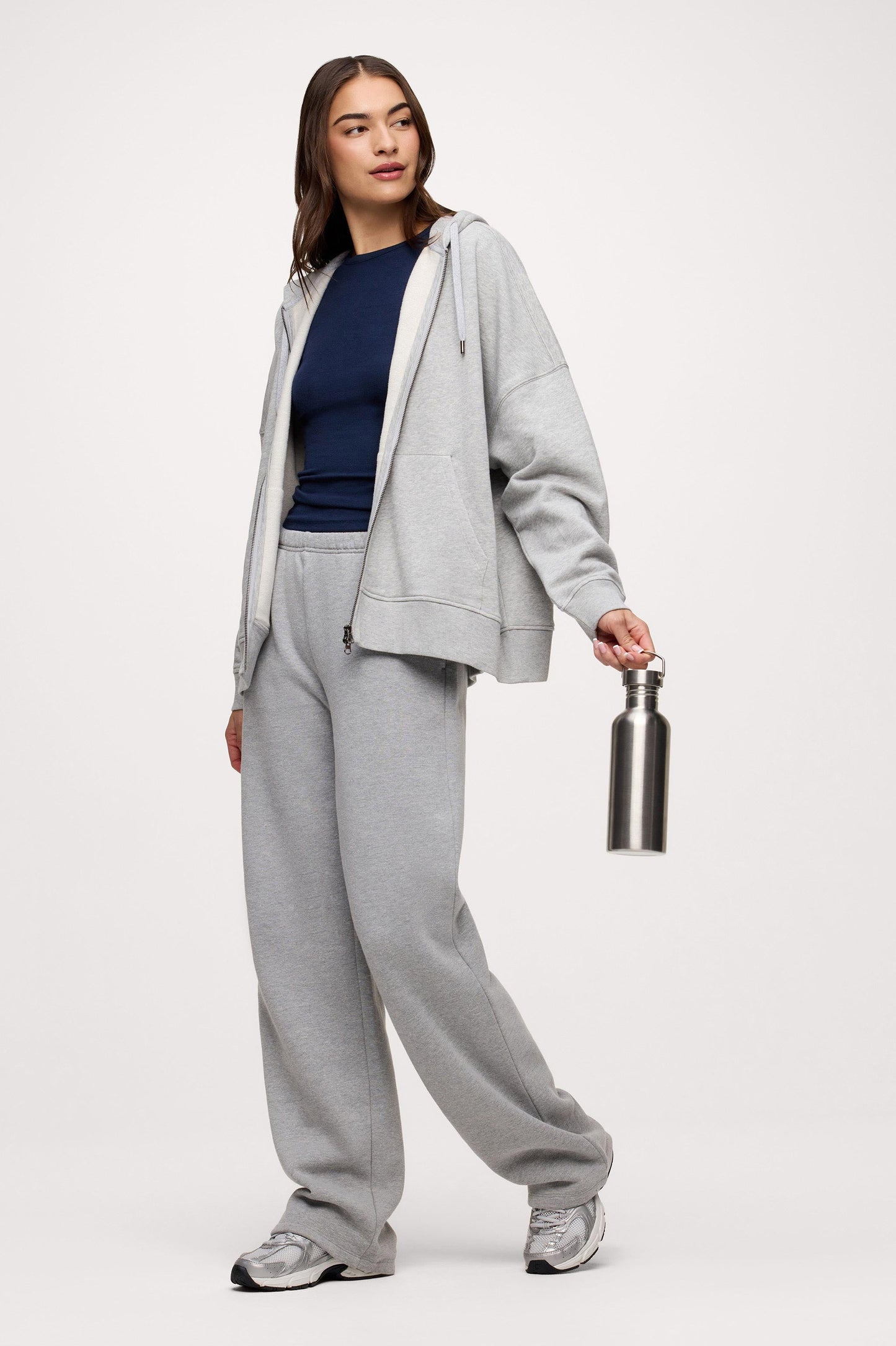 Core Fleece Two Way Zip Hoodie | Heather Grey