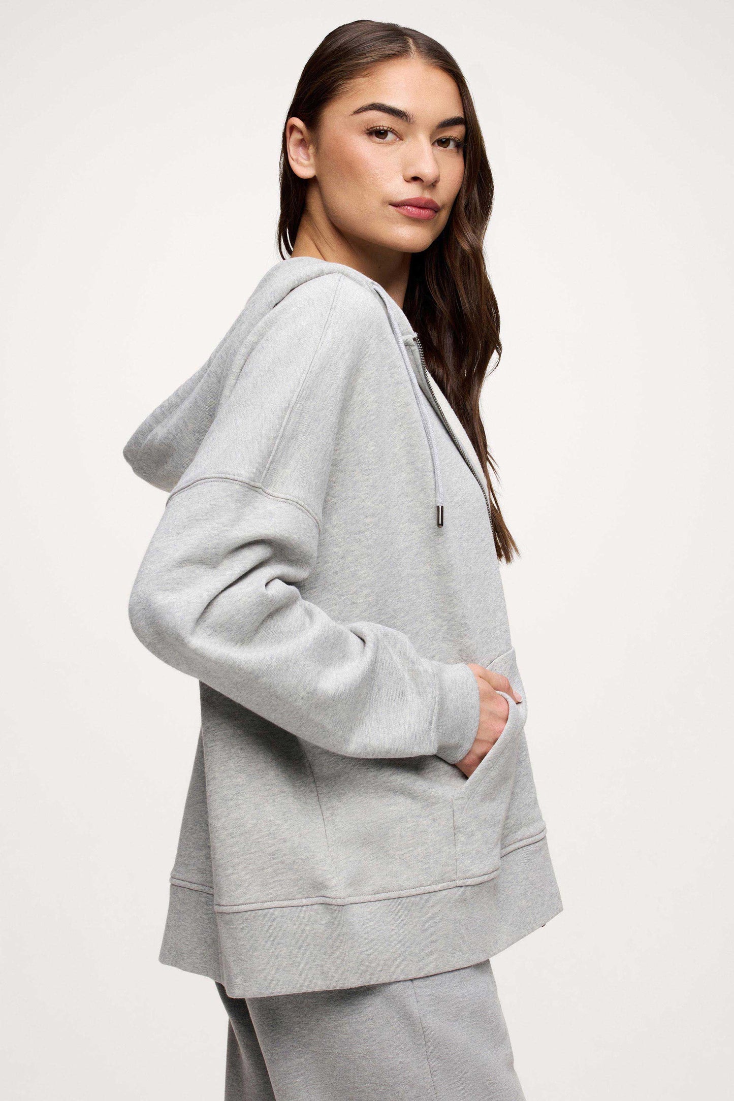 Core Fleece Two Way Zip Hoodie | Heather Grey