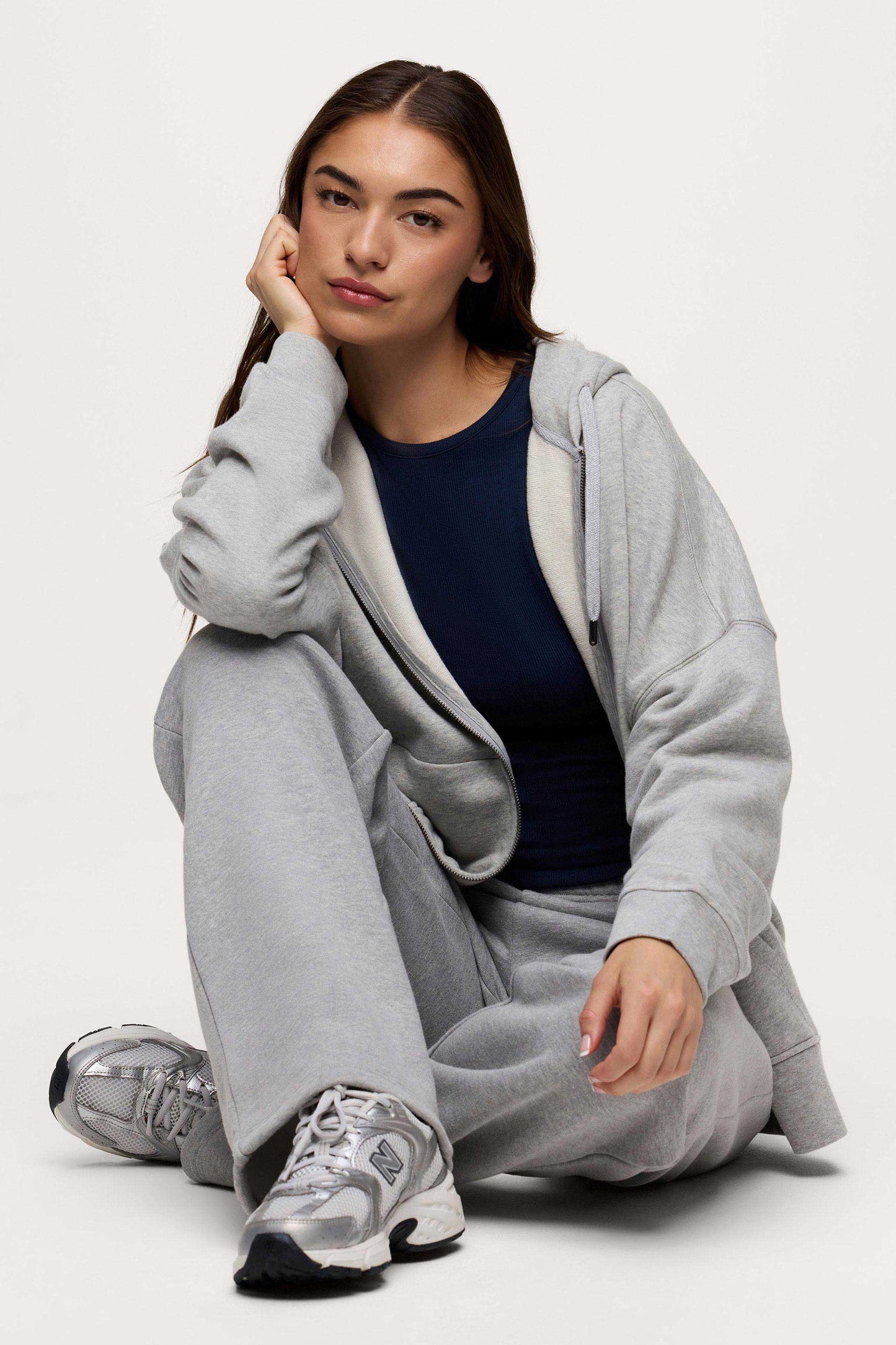 Core Fleece Two Way Zip Hoodie | Heather Grey